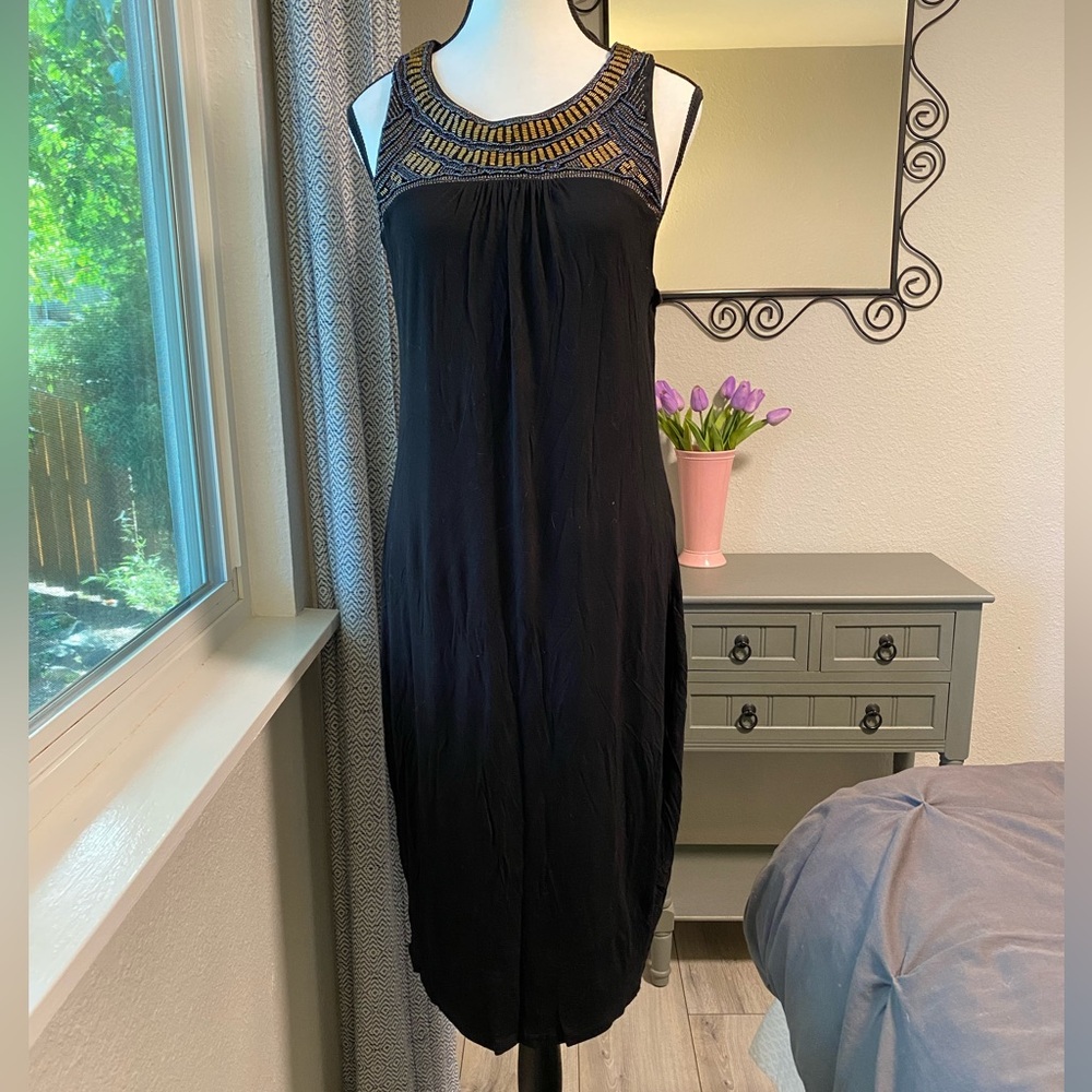 Mossimo Black with Gold Beaded Neck Detail Midi Dress - Size XL
